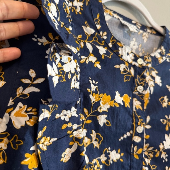 J.Crew Factory Dark Floral Button Up Shirt Ruffle Long Sleeve Office Cotton XXL - Picture 3 of 6